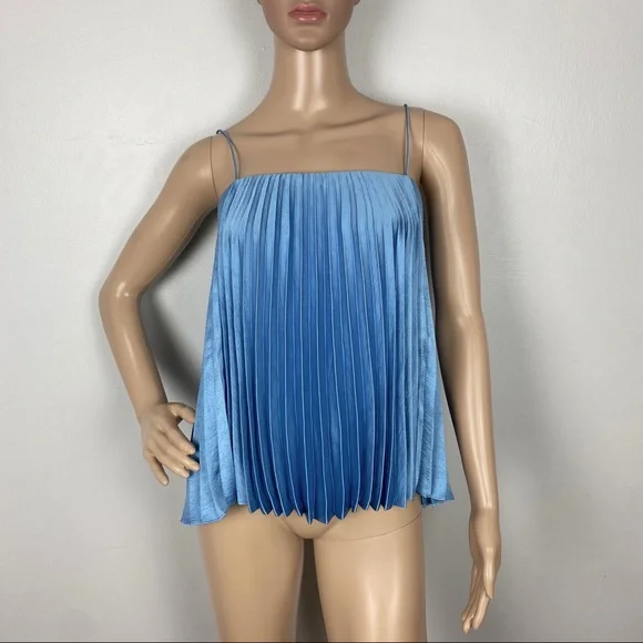 NEW VINCE BLUE PLEATED SATIN CAMISOLE TOP - Picture 2 of 7